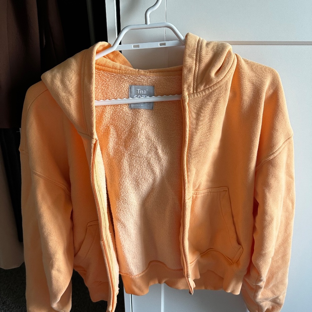 TNA Cozy Fleece Cropped Orange Hoodie
